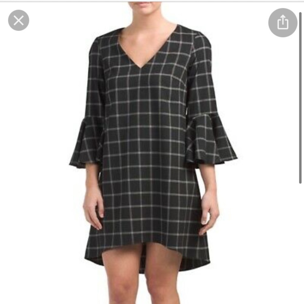 Nicole Miller Cascading Bell Sleeve Dress V-Neck sz.2